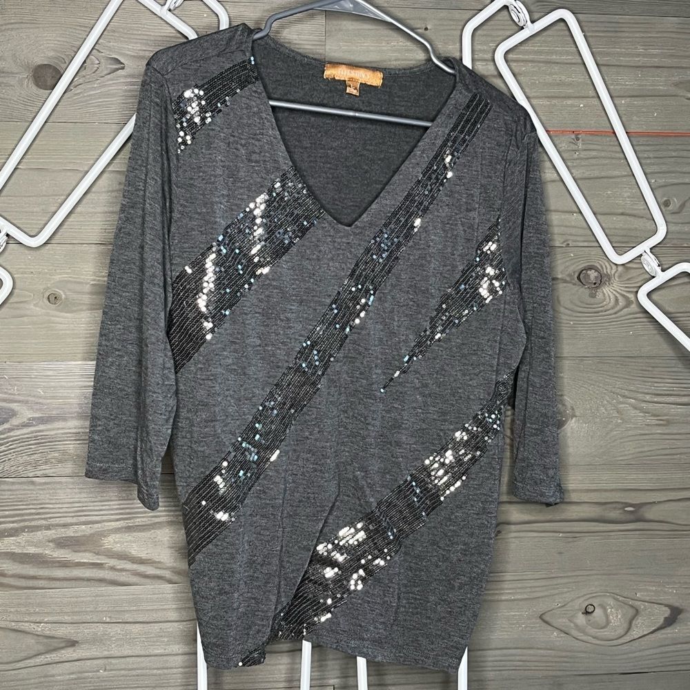 Ellen Tracy sequin 3/4 sleeve top size L